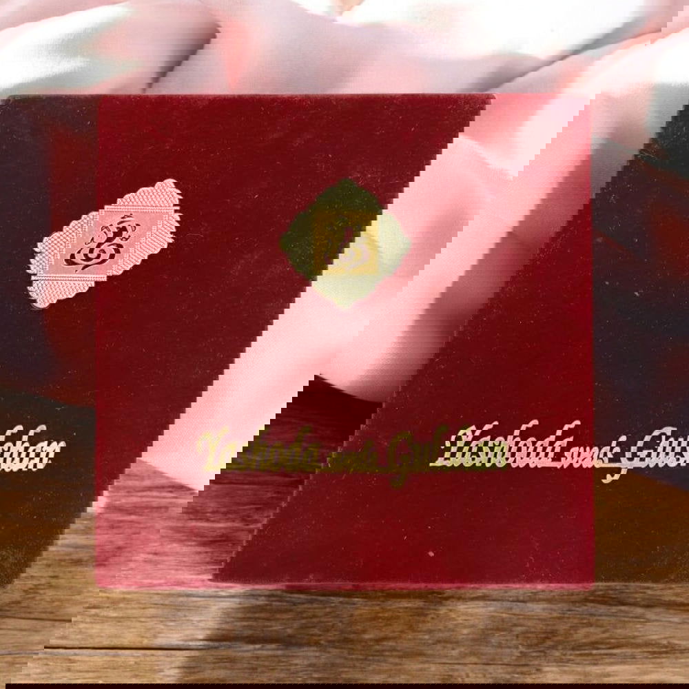 KL9046B Velvet Fabric MDF Dry Fruit Gift Box with 2 Printed Card Inserts and Couple Name Laser on Top (2 Jars) - Kalash Cards