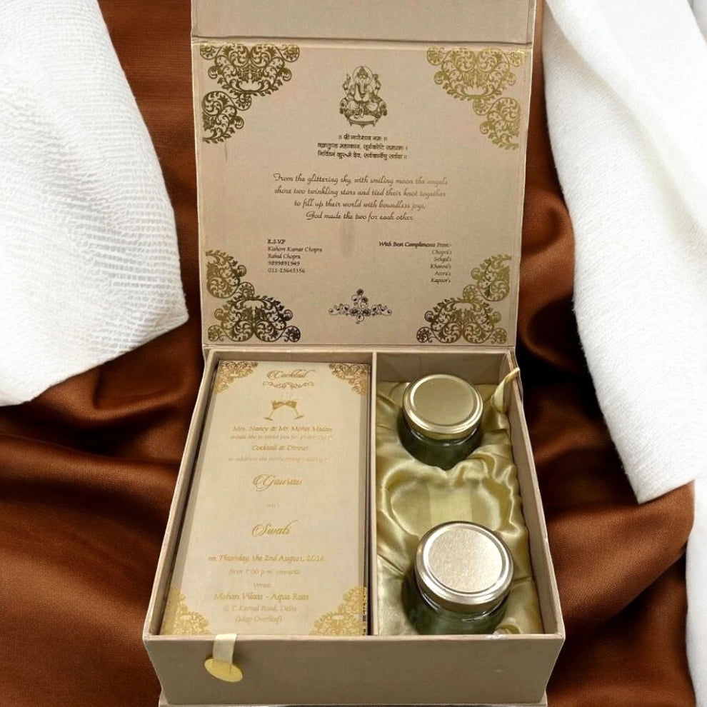 KL9050B Traditional Design MDF Dry Fruit Gift Box with 2 Printed Card Inserts (2 Jars) - Kalash Cards