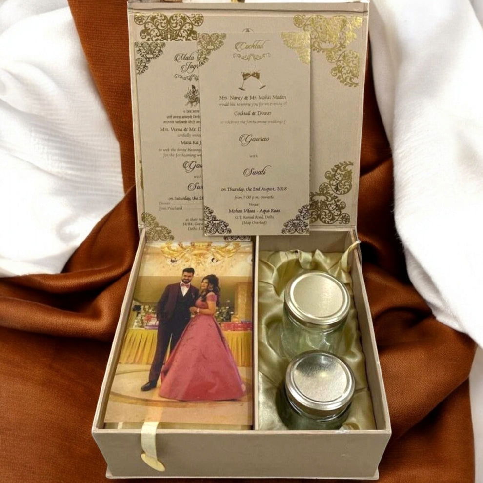 KL9050B Traditional Design MDF Dry Fruit Gift Box with 2 Printed Card Inserts (2 Jars) - Kalash Cards