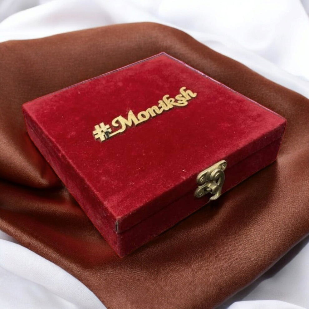 KL9051 Small Velvet Fabric MDF Wedding Box Card with 2 Printed Card Inserts - Kalash Cards