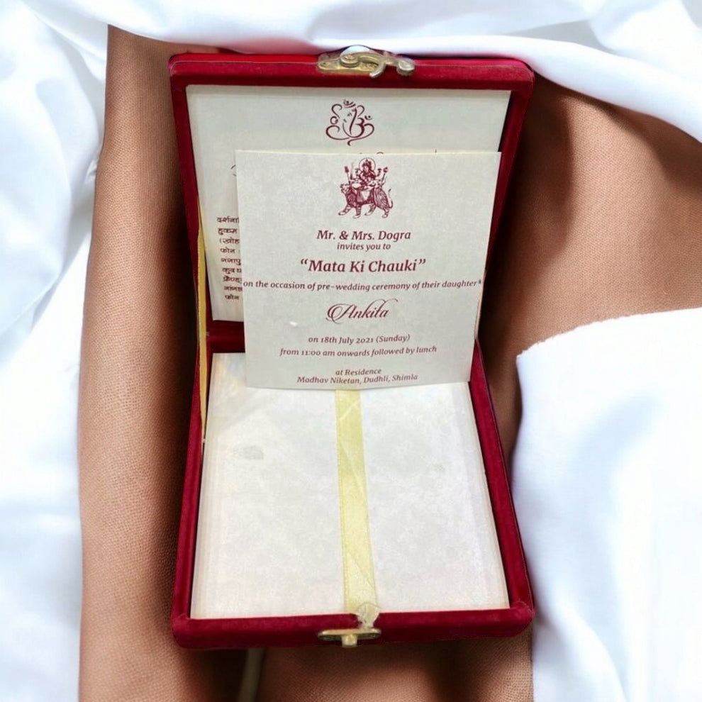 KL9051 Small Velvet Fabric MDF Wedding Box Card with 2 Printed Card Inserts - Kalash Cards