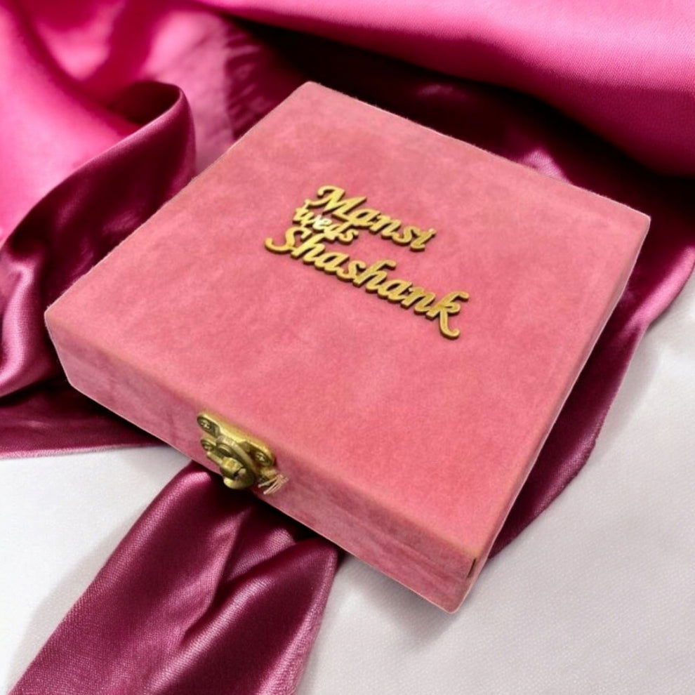 KL9052 Small Velvet Fabric MDF Wedding Box Card with 2 Printed Card Inserts - Kalash Cards