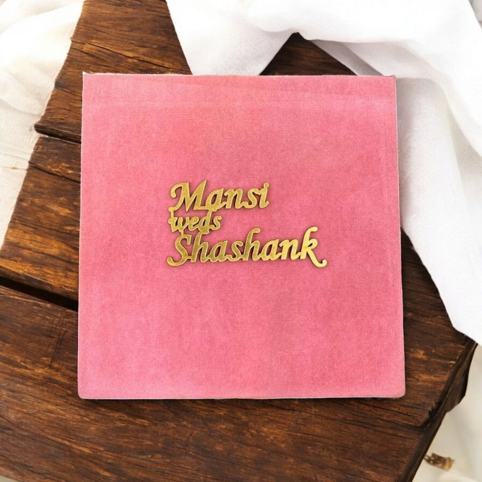 KL9052 Small Velvet Fabric MDF Wedding Box Card with 2 Printed Card Inserts - Kalash Cards