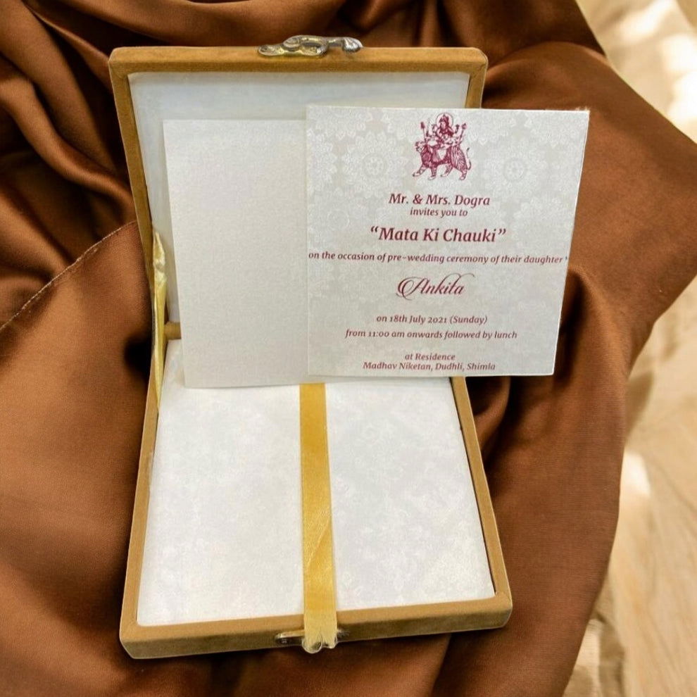 KL9053 Small Velvet Fabric MDF Wedding Box Card with 2 Printed Inserts - Kalash Cards