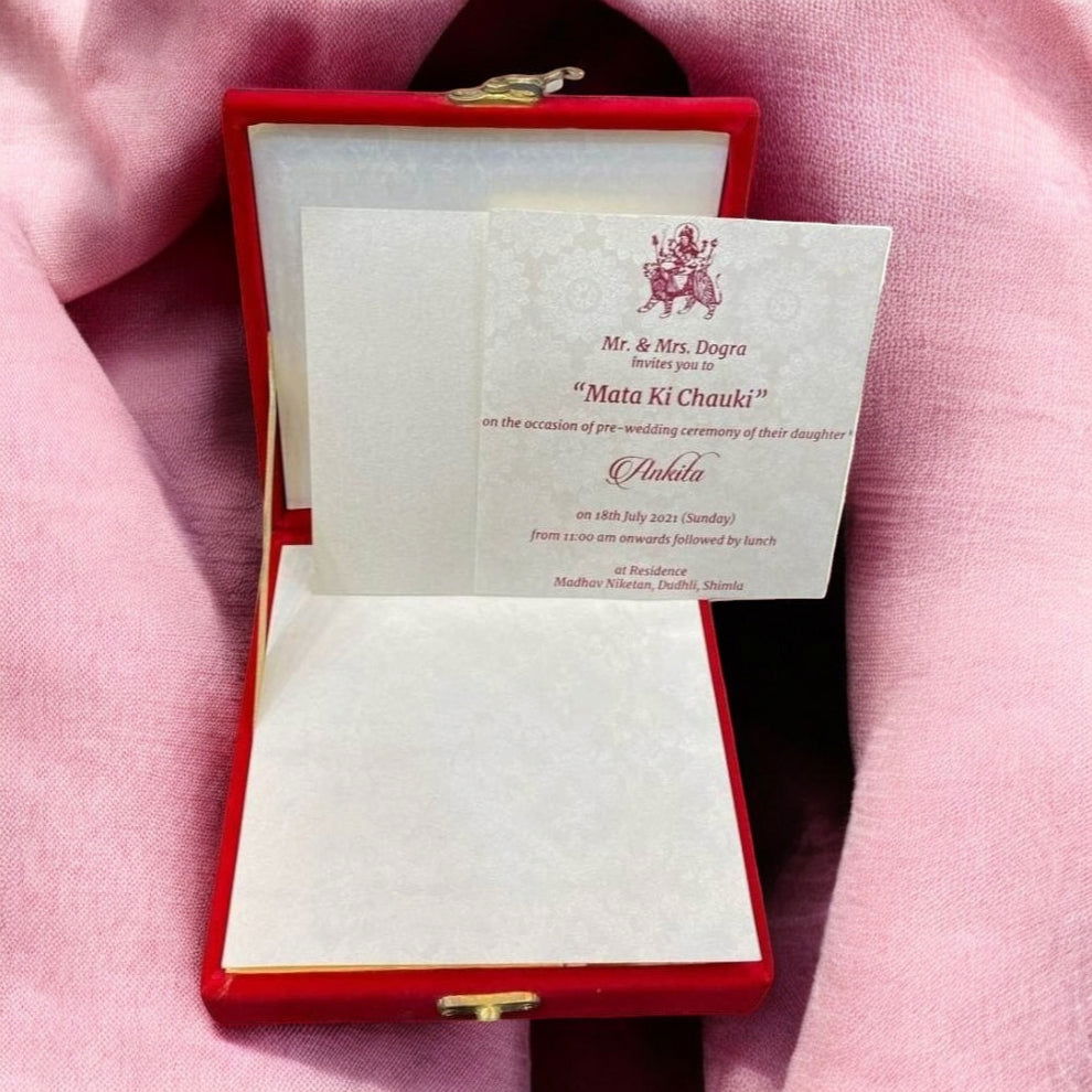 KL9054 Small Velvet Fabric MDF Wedding Gift Box Card with 2 Printed Inserts - Kalash Cards