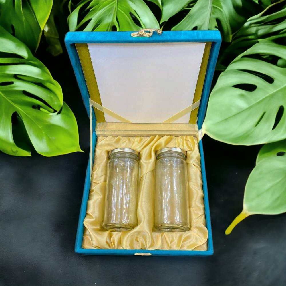 KL9057B Velvet Fabric MDF Dry Fruit Box with 2 Printed Card Inserts (2 Jars) - Kalash Cards