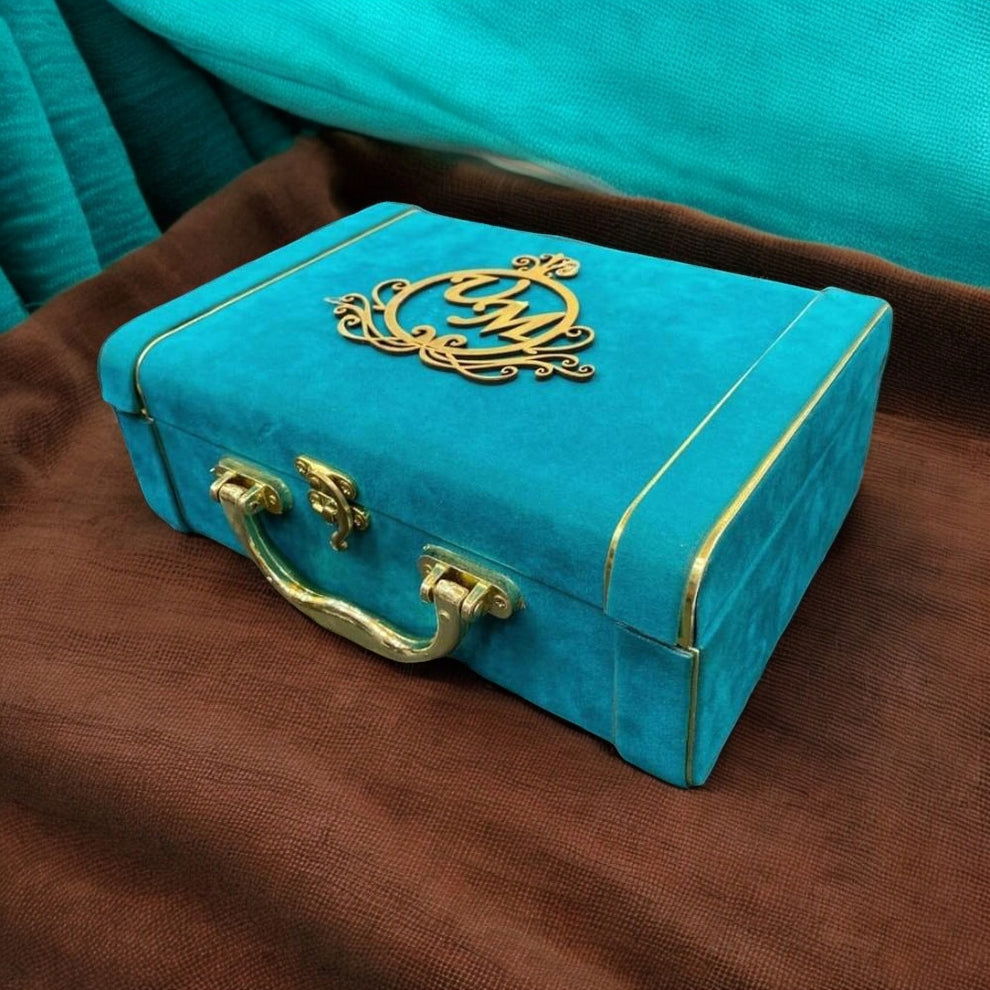 KL9060B Velvet Fabric MDF Dry Fruit Box with 2 Printed Card Inserts (2 Jars) - Kalash Cards