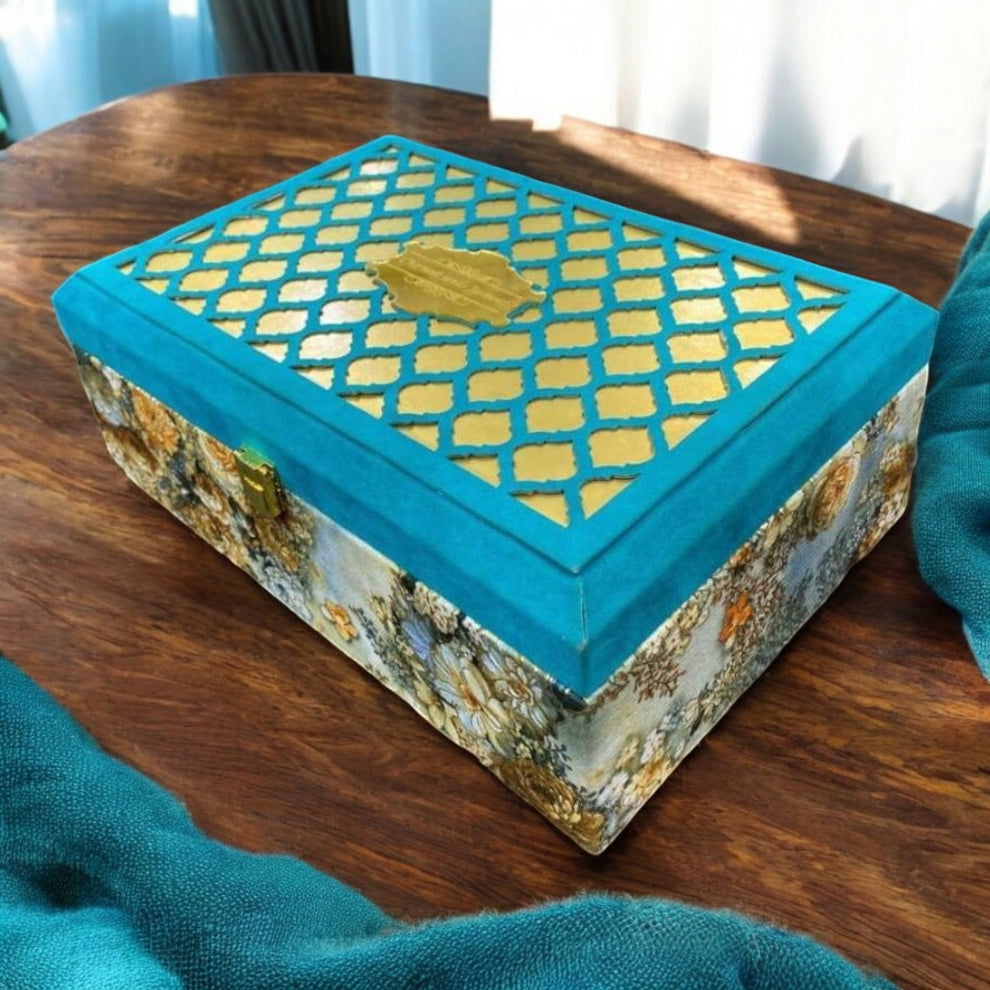 KL9062B Velvet Fabric MDF Dry Fruit Box with 2 Printed Card Inserts (2 Jars) - Kalash Cards