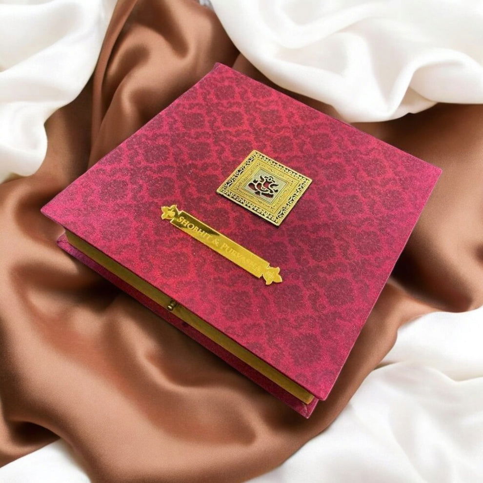 KL9067B Satin Fabric Cardboard Mithai & Dry Fruit Gift Box with 2 Printed Card Inserts - Kalash Cards