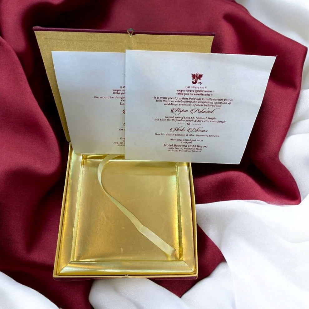 KL9067B Satin Fabric Cardboard Mithai & Dry Fruit Gift Box with 2 Printed Card Inserts - Kalash Cards