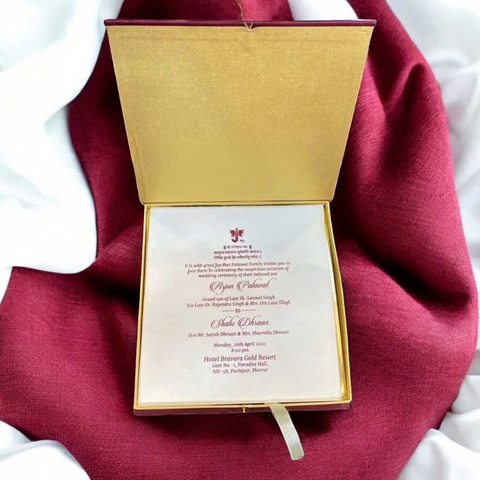 KL9067B Satin Fabric Cardboard Mithai & Dry Fruit Gift Box with 2 Printed Card Inserts - Kalash Cards