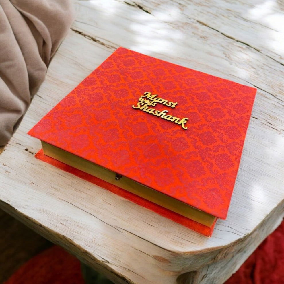 KL9068B Satin Fabric Cardboard Mithai & Dry Fruit Gift Box with 2 Printed Card Inserts - Kalash Cards