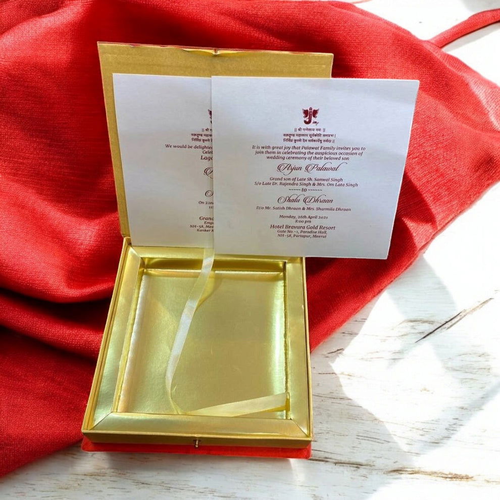 KL9068B Satin Fabric Cardboard Mithai & Dry Fruit Gift Box with 2 Printed Card Inserts - Kalash Cards