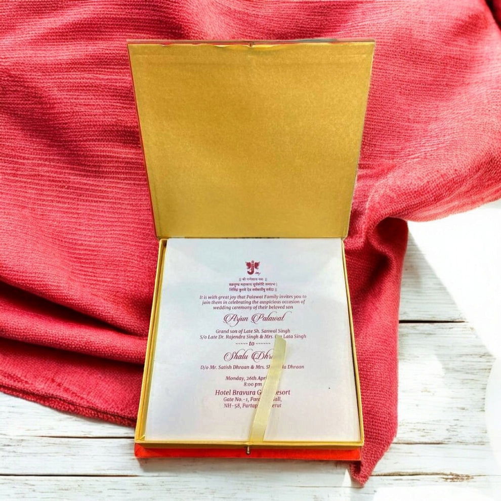 KL9068B Satin Fabric Cardboard Mithai & Dry Fruit Gift Box with 2 Printed Card Inserts - Kalash Cards