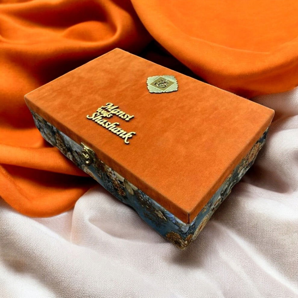 KL9072B Velvet Fabric MDF Dry Fruit Gift Box with 2 Printed Card Inserts, Religion Sticker and Couple Name Sticker (2 Jars) - Kalash Cards