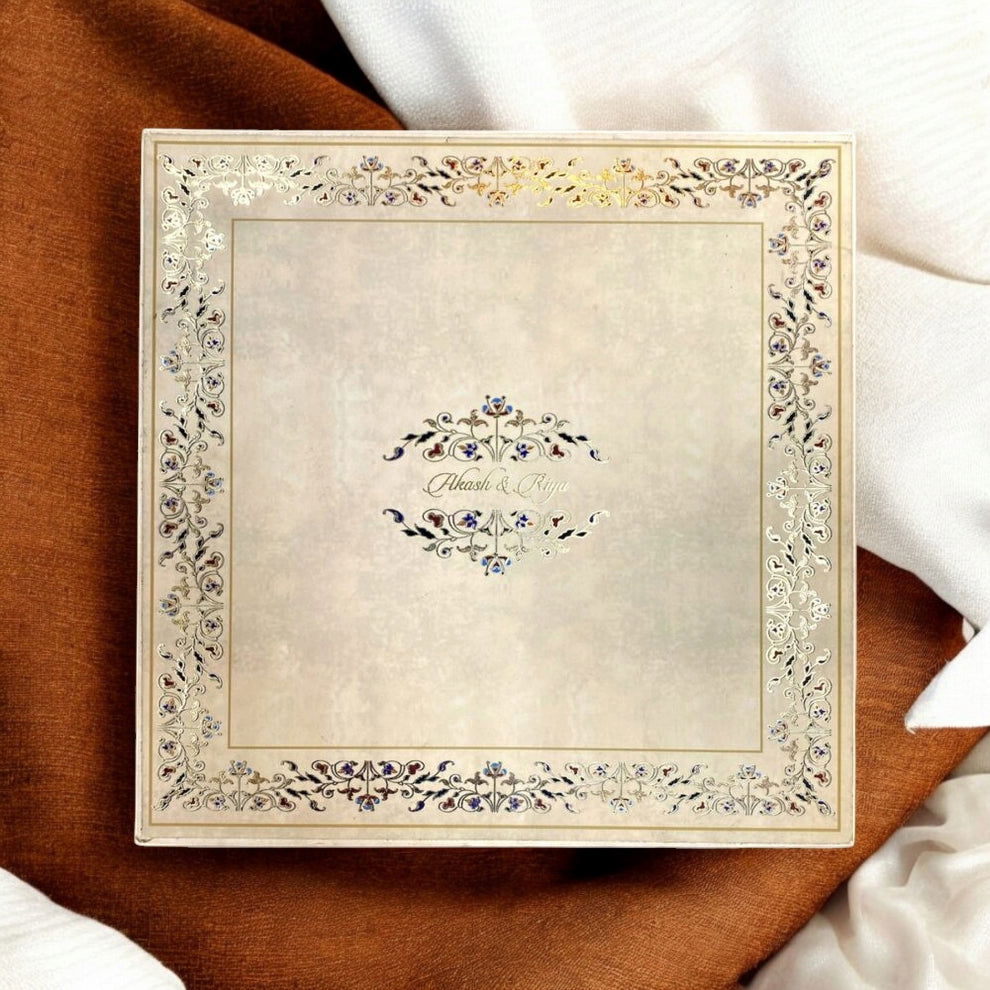 KL9074B Traditional Royal Border Design MDF Dry Fruit Gift Wedding Box with 2 Printed Card Inserts (2 Jars) - Kalash Cards