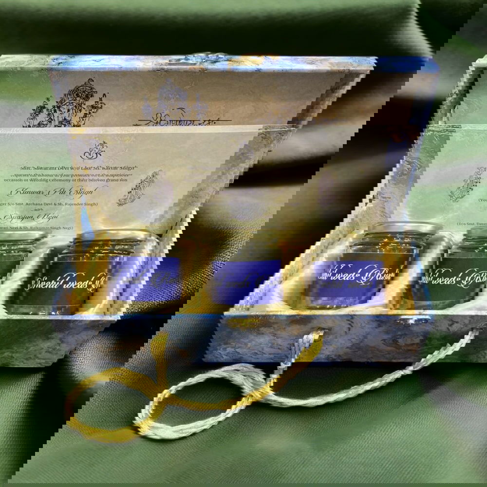 KL9081B MDF Dry Fruit Gift Box with 2 Printed Card Inserts (3 Jars) - Kalash Cards