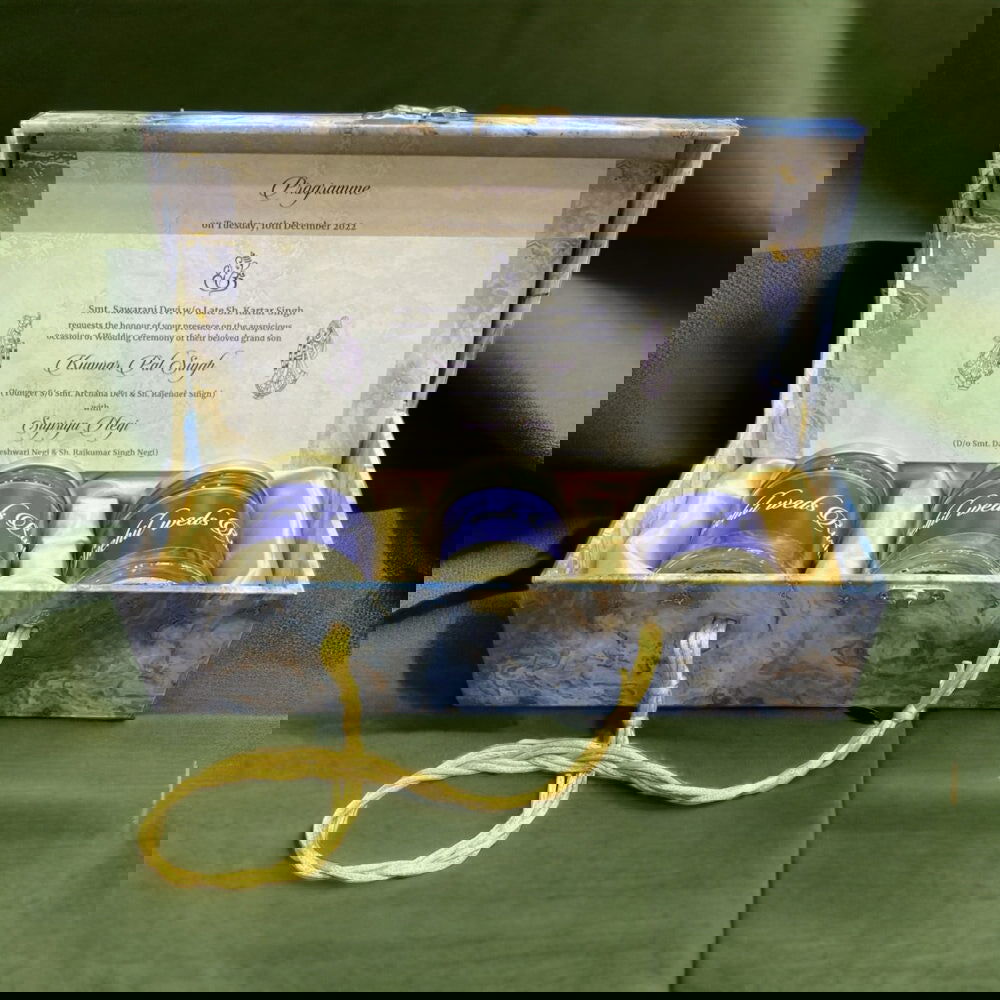 KL9081B MDF Dry Fruit Gift Box with 2 Printed Card Inserts (3 Jars) - Kalash Cards