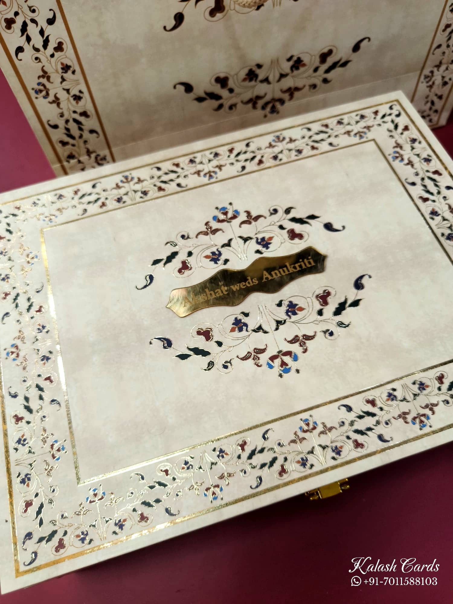 KL9083 Exclusive Floral Border Design Wood MDF Luxury Gift Box with Matching Carry Bag & 2 Page Translucent Cover Card (2 Jars 250gm each approx)