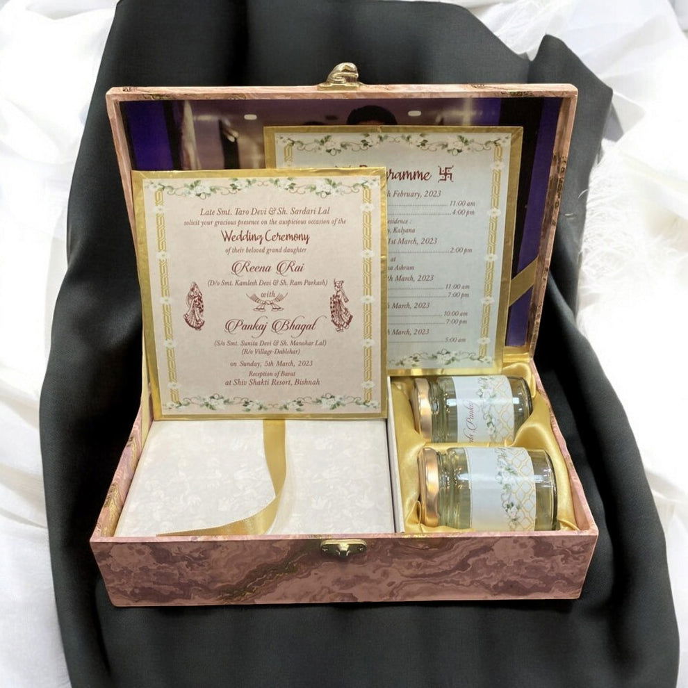 KL9087B MDF Dry Fruit Gift Box with 2 Printed Card Inserts (2 Jars) - Kalash Cards