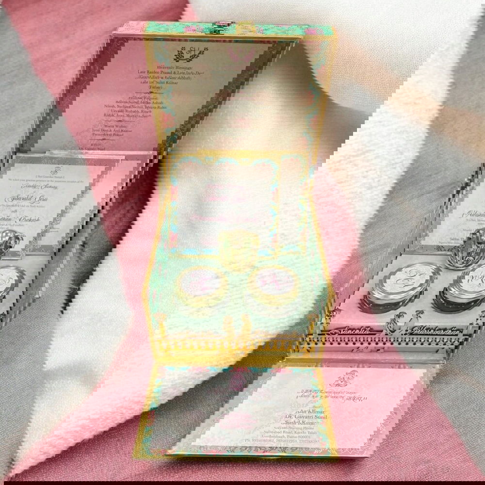 KL9090B MDF Dry Fruit Gift Box with 2 Printed Card Inserts and Ganesh Murti (2 Jars) - Kalash Cards