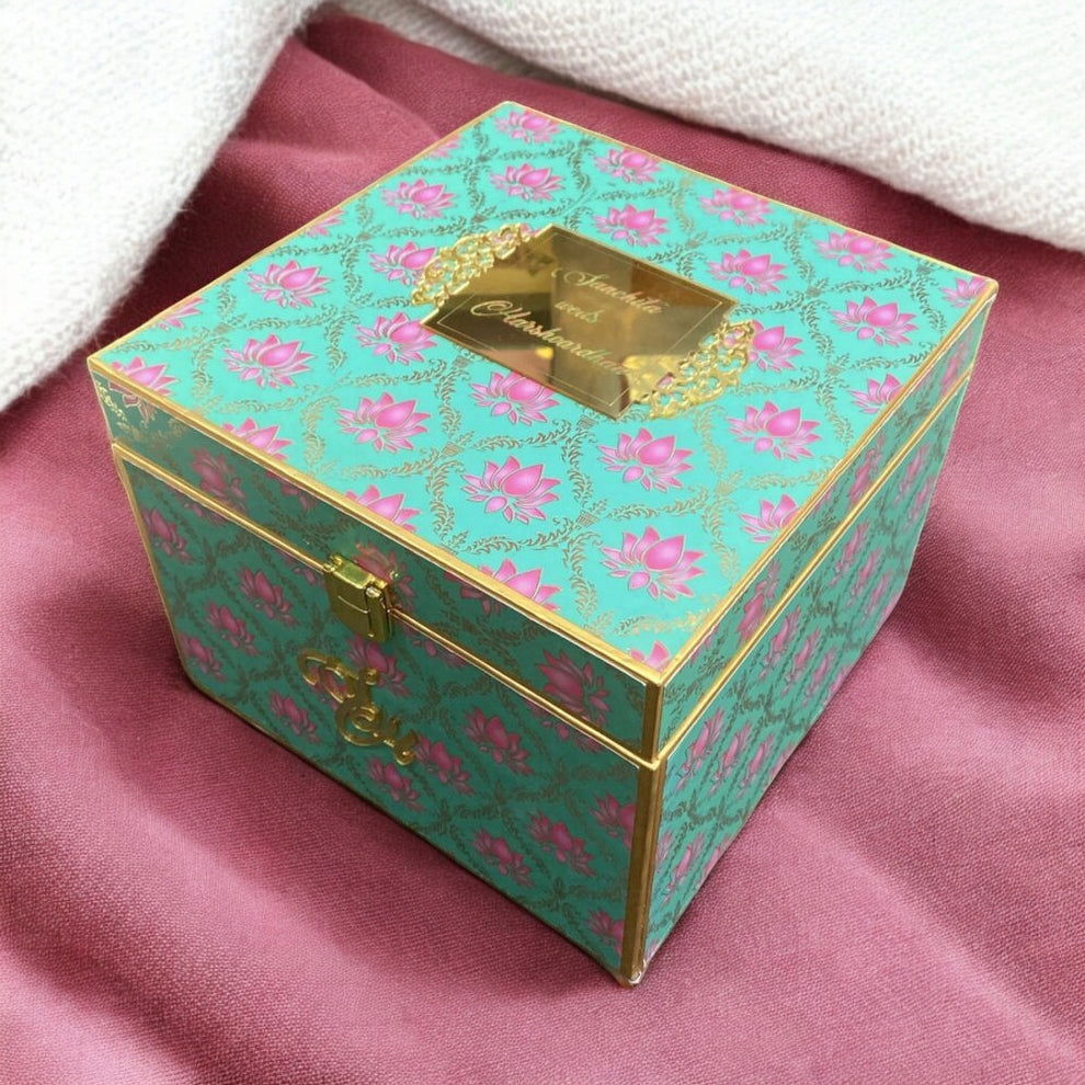 KL9090B MDF Dry Fruit Gift Box with 2 Printed Card Inserts and Ganesh Murti (2 Jars) - Kalash Cards