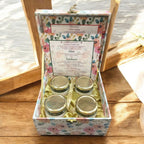 KL9092B Elegant Floral Design MDF Dry Fruit Box with 2 Printed Card Inserts (4 Jars) - Kalash Cards