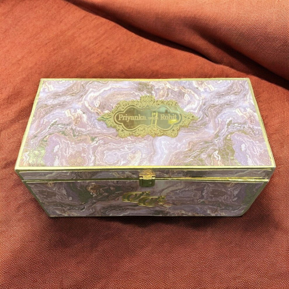 KL9093B MDF Dry Fruit Box with 2 Printed Card Inserts & Ganesh Murti (2 Jars) - Kalash Cards