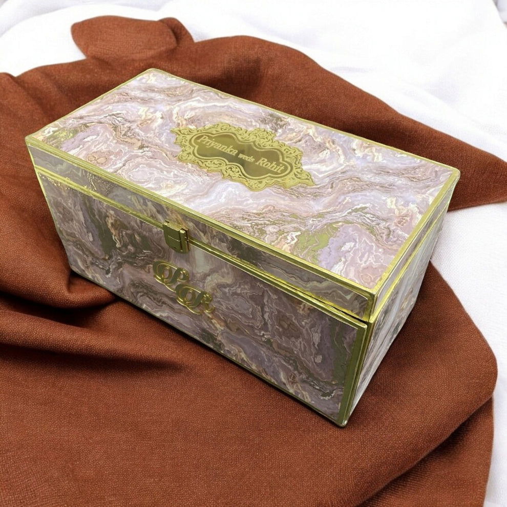 KL9093B MDF Dry Fruit Box with 2 Printed Card Inserts & Ganesh Murti (2 Jars) - Kalash Cards