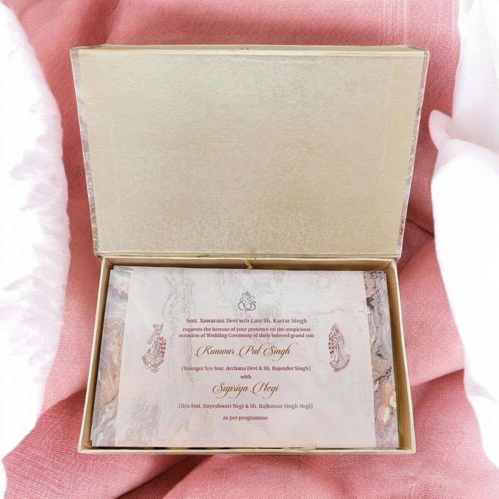 KL9106 Pink Abstract Design Cardboard Dry Fruit Wedding Gift Box with 2 Printed Card Inserts (3 Jars) - Kalash Cards