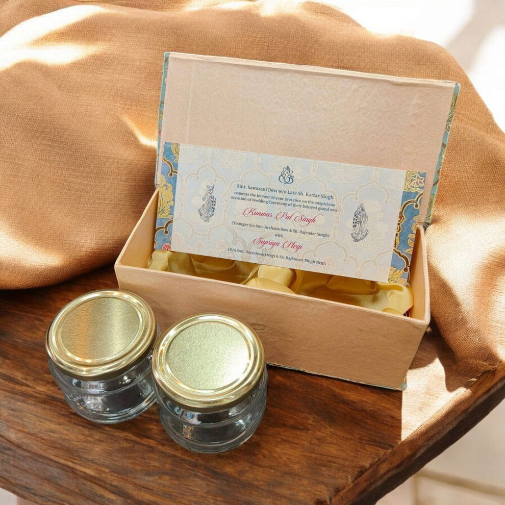 KL9107 Cardboard Dry Fruit Gift Box with 2 Printed Card Inserts (2 Jars) - Kalash Cards