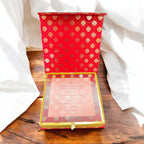 KL9110 Cardboard Wedding Bhaji Mithai Gift Box with Golden Tray and 2 Printed Card Inserts - Kalash Cards