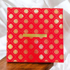 KL9110 Cardboard Wedding Bhaji Mithai Gift Box with Golden Tray and 2 Printed Card Inserts - Kalash Cards