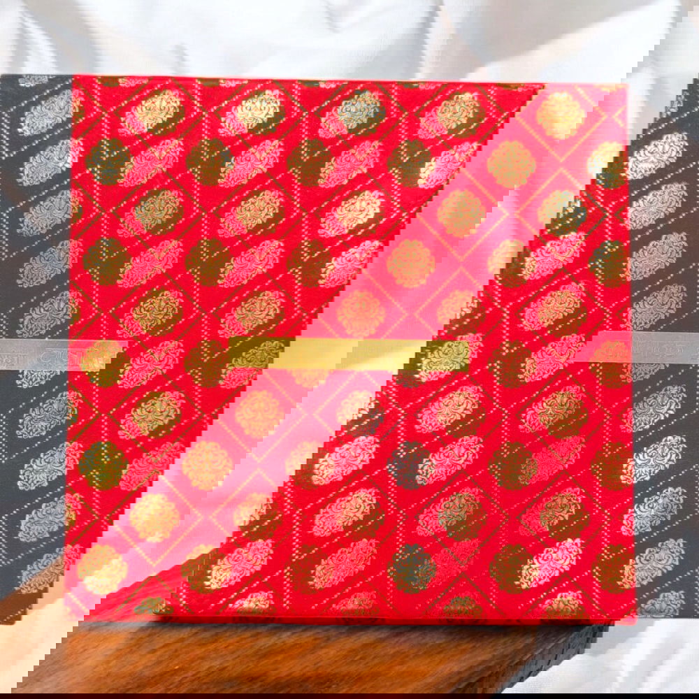 KL9110 Cardboard Wedding Bhaji Mithai Gift Box with Golden Tray and 2 Printed Card Inserts - Kalash Cards