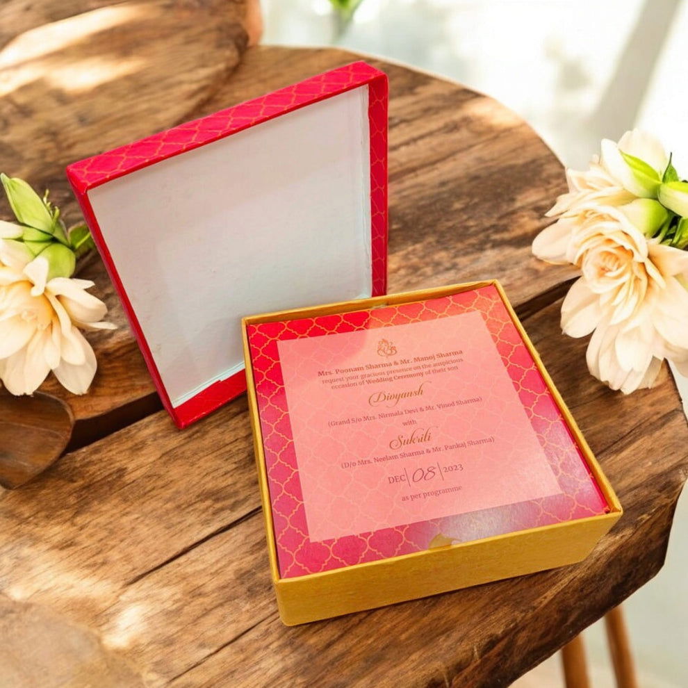 KL9111 Cardboard Wedding Bhaji Mithai Gift Box with Section Tray and 2 Printed Card Inserts - Kalash Cards