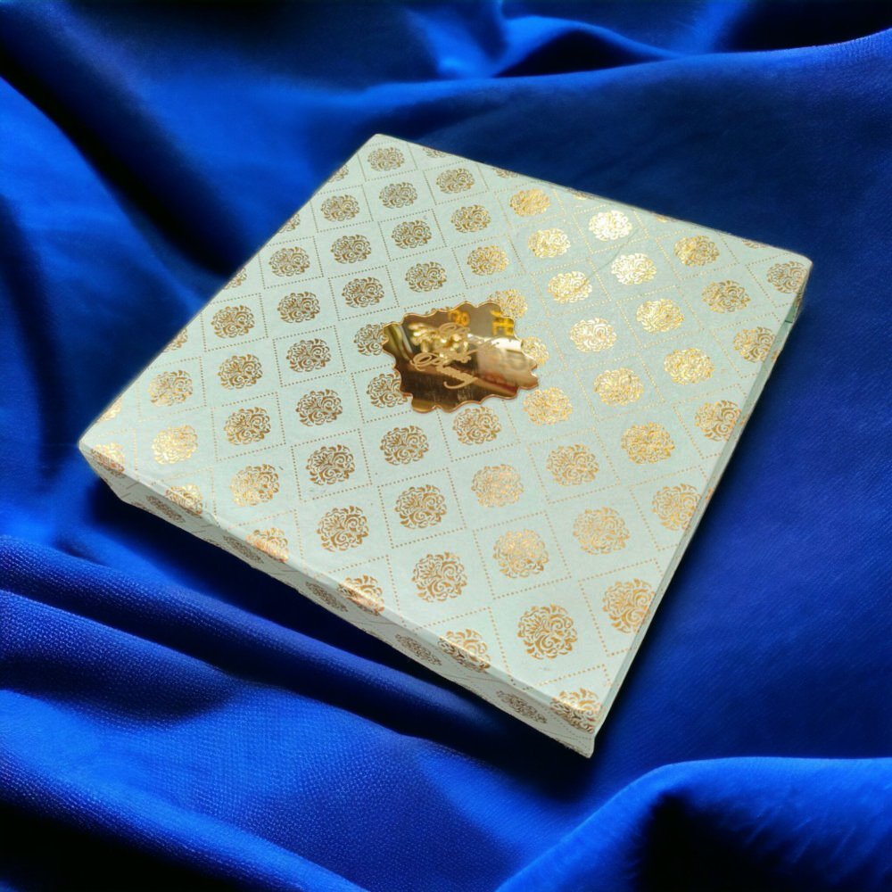 KL9112 Cardboard Wedding Bhaji Mithai Gift Box with Golden Tray with 2 Printed Card Inserts - Kalash Cards