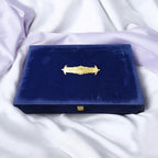 KL9114 Royal Blue Velvet Fabric Mithai and Dry Fruit MDF Box with 2 Printed Card Inserts (4 Jars) - Kalash Cards