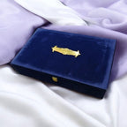 KL9114 Royal Blue Velvet Fabric Mithai and Dry Fruit MDF Box with 2 Printed Card Inserts (4 Jars) - Kalash Cards