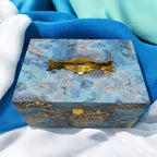 KL9118 Colourful Blue Abstract Luxury MDF Gift Box with 2 Designer Shape Printed Card Inserts and Ganpati Murti (2 Jars) - Kalash Cards