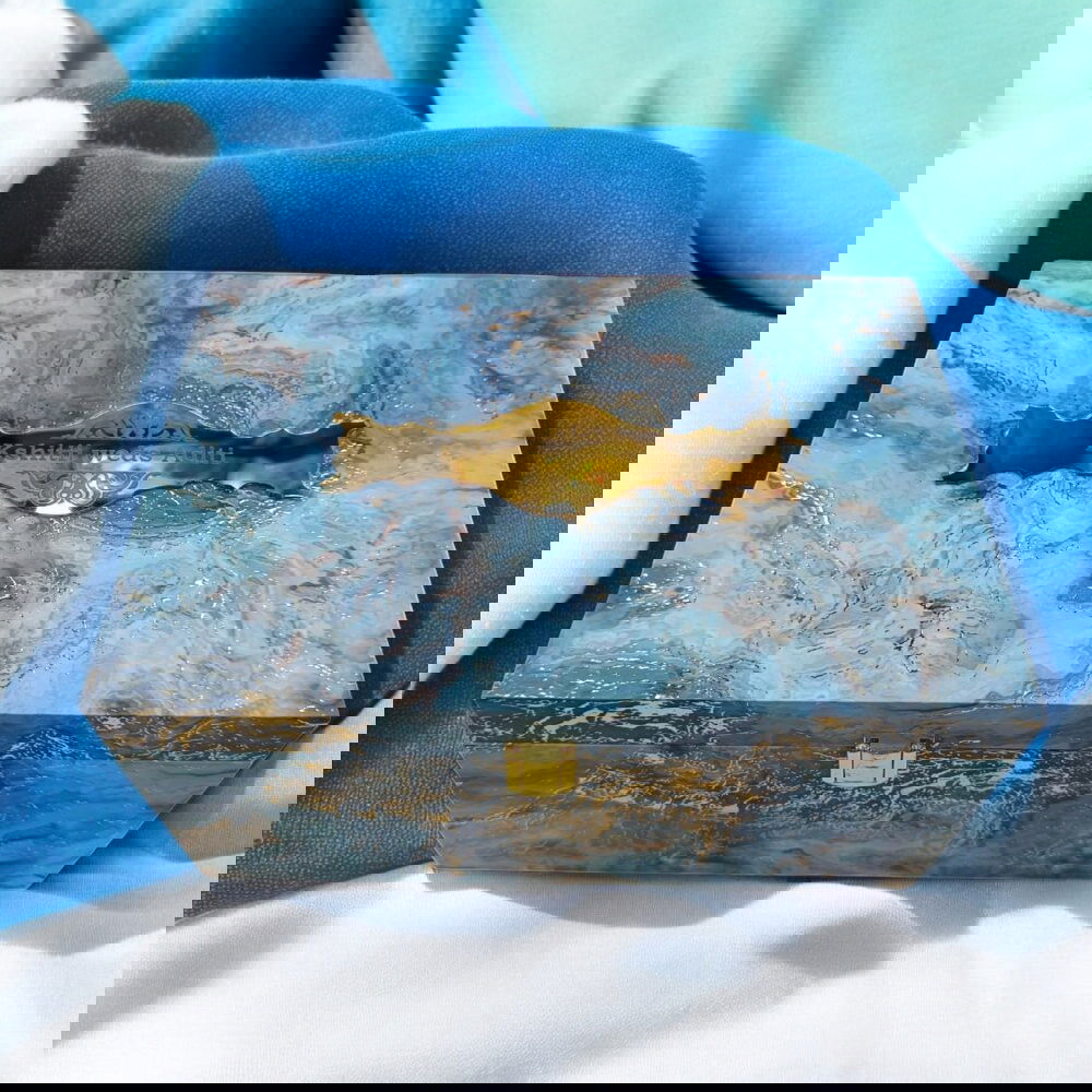 KL9118 Colourful Blue Abstract Luxury MDF Gift Box with 2 Designer Shape Printed Card Inserts and Ganpati Murti (2 Jars) - Kalash Cards