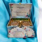 KL9118 Colourful Blue Abstract Luxury MDF Gift Box with 2 Designer Shape Printed Card Inserts and Ganpati Murti (2 Jars) - Kalash Cards