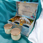 KL9118 Colourful Blue Abstract Luxury MDF Gift Box with 2 Designer Shape Printed Card Inserts and Ganpati Murti (2 Jars) - Kalash Cards