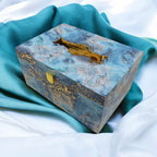 KL9118 Colourful Blue Abstract Luxury MDF Gift Box with 2 Designer Shape Printed Card Inserts and Ganpati Murti (2 Jars) - Kalash Cards