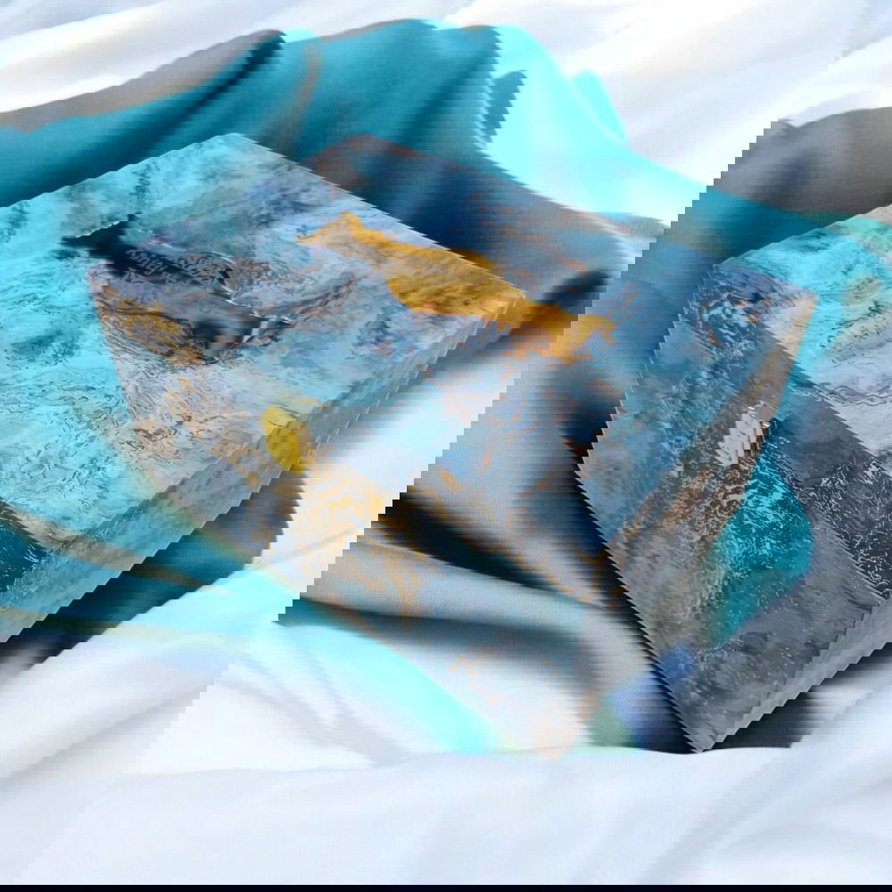 KL9118 Colourful Blue Abstract Luxury MDF Gift Box with 2 Designer Shape Printed Card Inserts and Ganpati Murti (2 Jars) - Kalash Cards