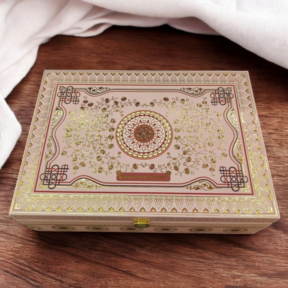 KL9119 Traditional Design Luxury MDF Gift Wedding Box with 2 Foil Printed Card Inserts and Ganpati Murti (2 Jars) - Kalash Cards