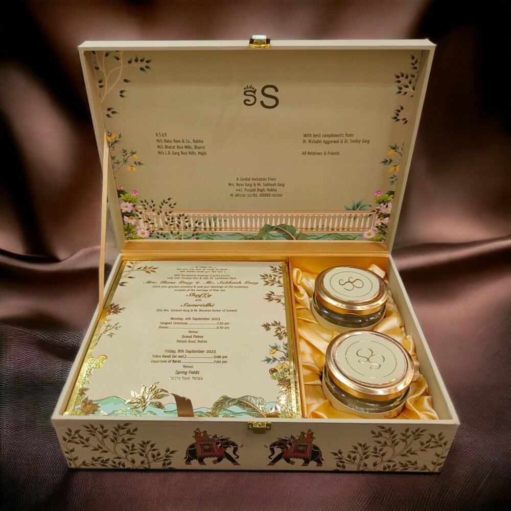 KL9120 Royal Elephant Design Luxury Gift MDF Box with 2 Foil Printed Card Inserts (2 Jars) - Kalash Cards
