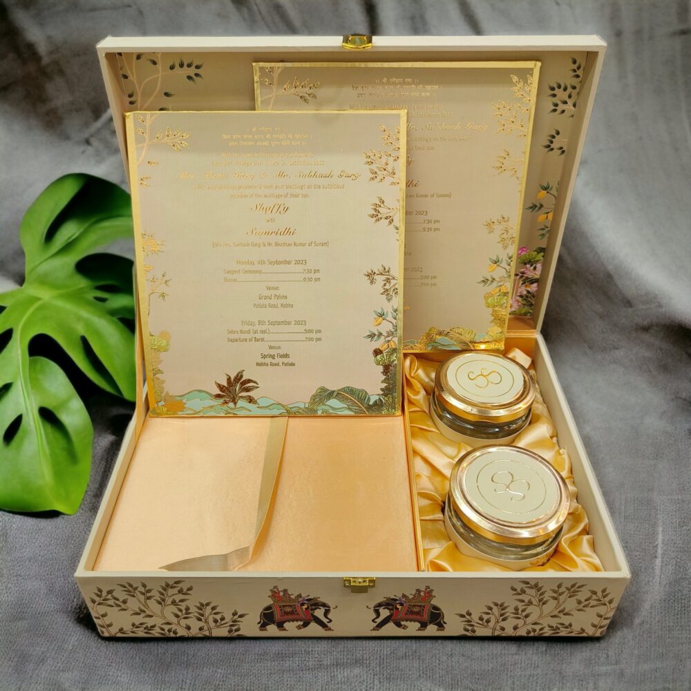 KL9120 Royal Elephant Design Luxury Gift MDF Box with 2 Foil Printed Card Inserts (2 Jars) - Kalash Cards