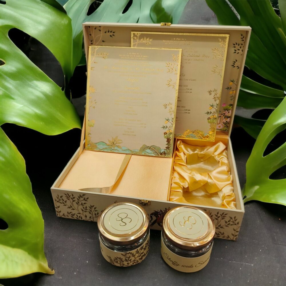 KL9120 Royal Elephant Design Luxury Gift MDF Box with 2 Foil Printed Card Inserts (2 Jars) - Kalash Cards