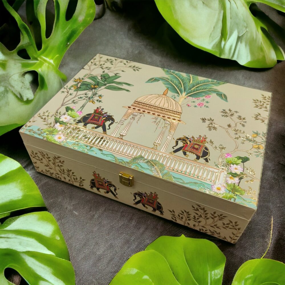 KL9120 Royal Elephant Design Luxury Gift MDF Box with 2 Foil Printed Card Inserts (2 Jars) - Kalash Cards