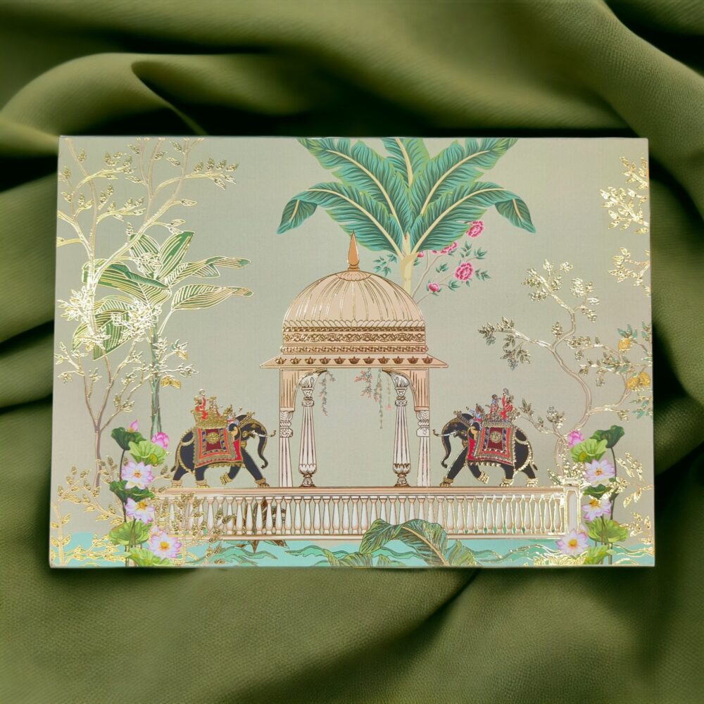 KL9120 Royal Elephant Design Luxury Gift MDF Box with 2 Foil Printed Card Inserts (2 Jars) - Kalash Cards